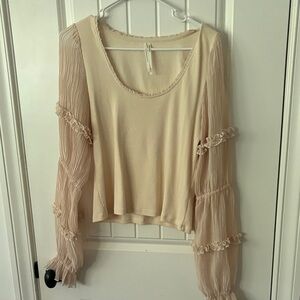 Anthropologie Cream Blouse with Ruffled Sleeves